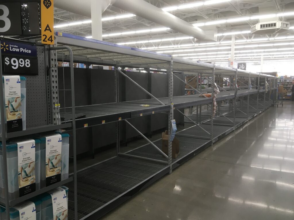 Empty shelves in Walmart 03/13/2020
